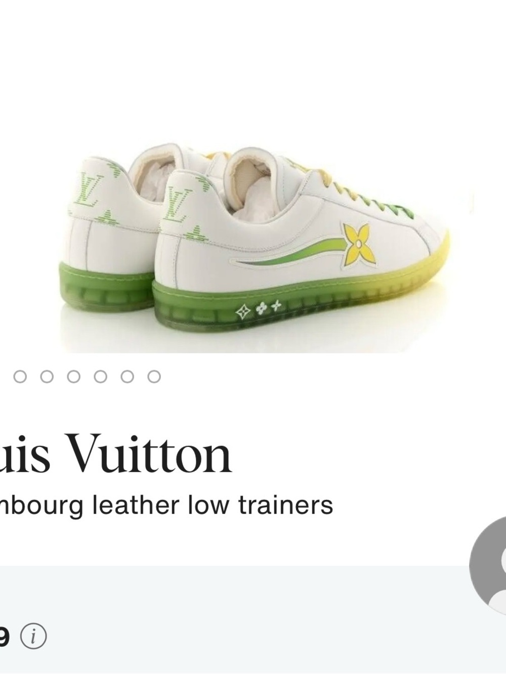 Louis Vuitton White Sneakers with Green & Yellow Floral Detail - Picture 2 of 12
